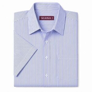 SILKINA Men Blue White Stripe Short Sleeve Button Up Shirt Size Large 42cm
